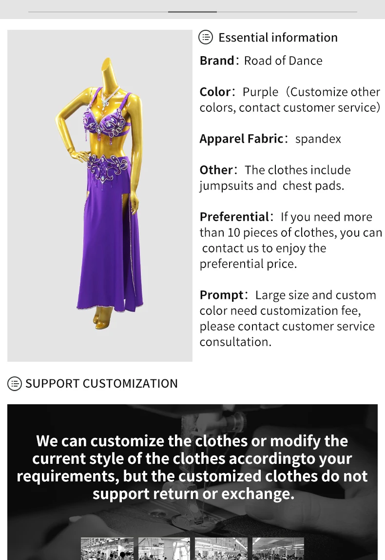 Damen Abend-Bauchtanzkleid, langer Rock, Tanzanzug, Tanzkleidung, orientalisches Bühnenkostüm, Bauchtanz-Performance-Outfit, Übungskleidung für Mädchen – Detail 3