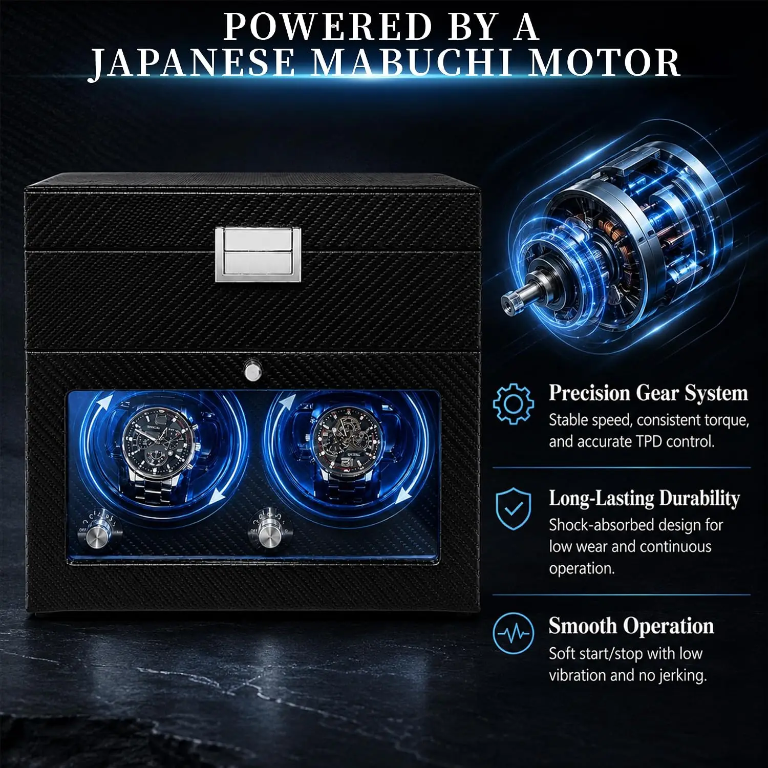 Automatic Watch Winder Box Japanese Quiet Motor LED Rotating Case Storage Display Gift