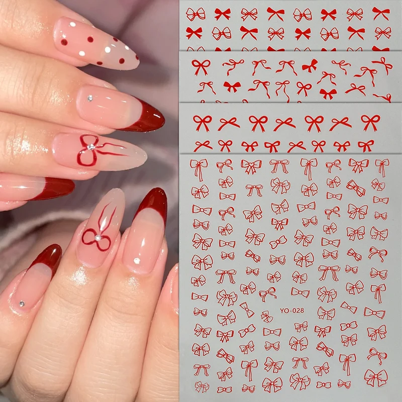 Autocollants 3D pour Nail Art avec Nail Art, Décalcomanies Adhésives, Papillon en Dentelle, Curseur Rouge, Accessoire de Manucure, DIY