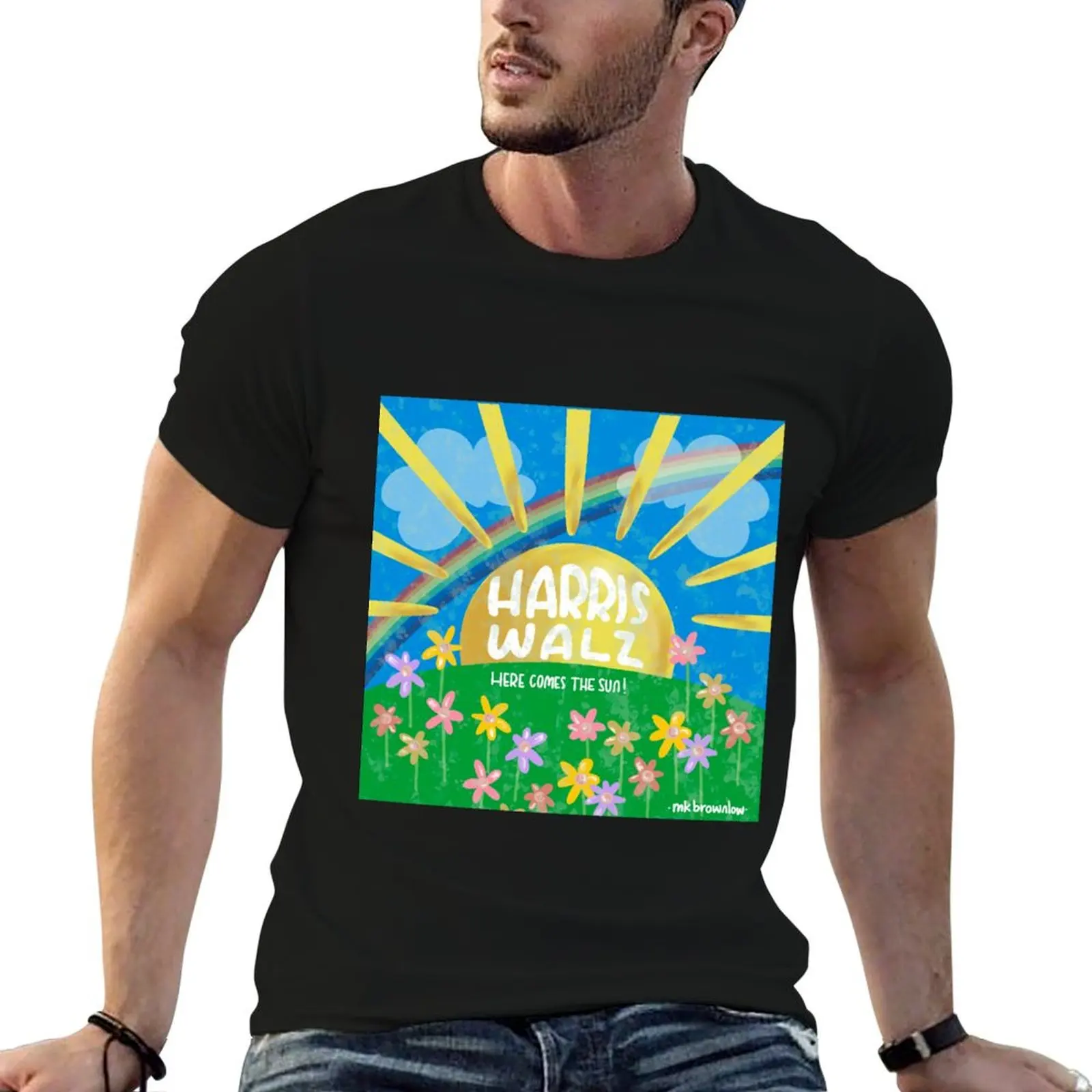 HARRIS WALZ Here Comes The Sun, Election 2024 T-Shirt street wear custom shirt plus size tops mens champion t shirts