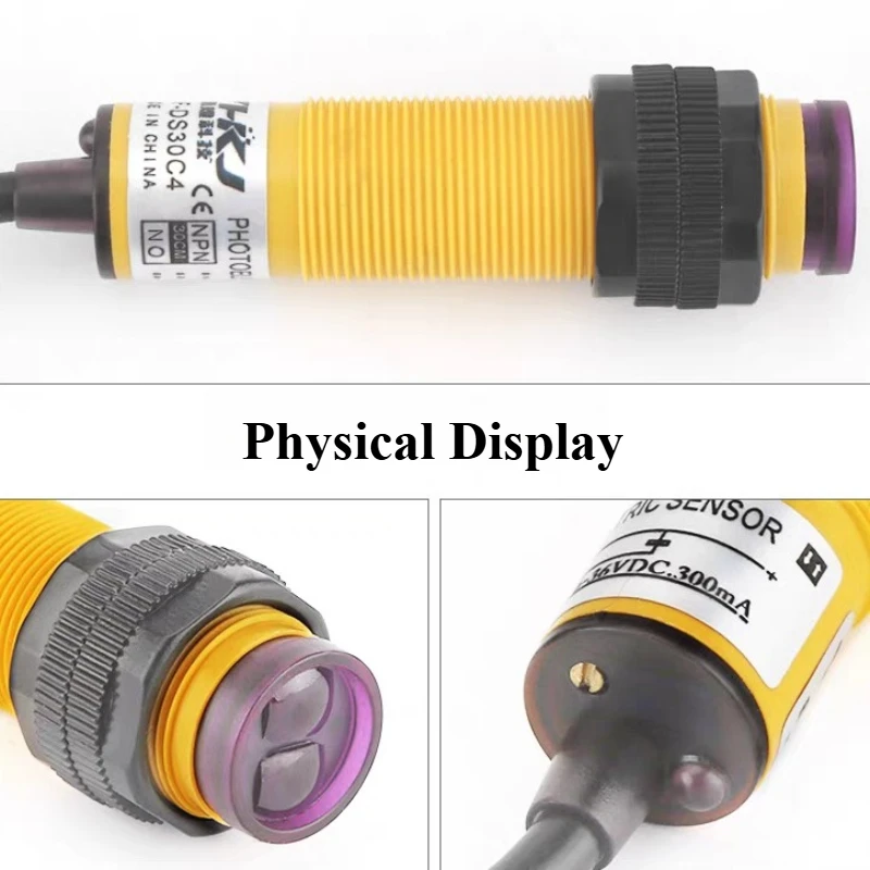 1pc E3F-DS30C4 Proximity Switch Photoelectric Sensor Connector NPN PNP DC6-36V 30cm Detection Range Adjustable E3F-DS30P1/P2/C2