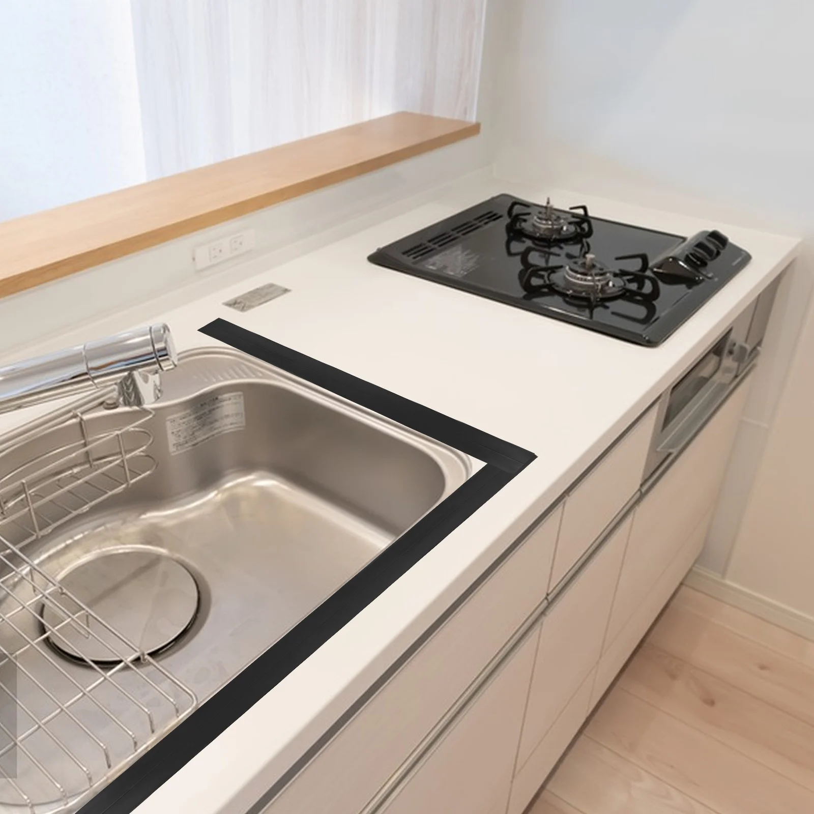 

2Pcs Black Waterproof Caulk Tape Self-Adhesive Seal Strip for Kitchen Bathroom Toilet Bathtub Floor Edge Gaps Toilet Floor Seal