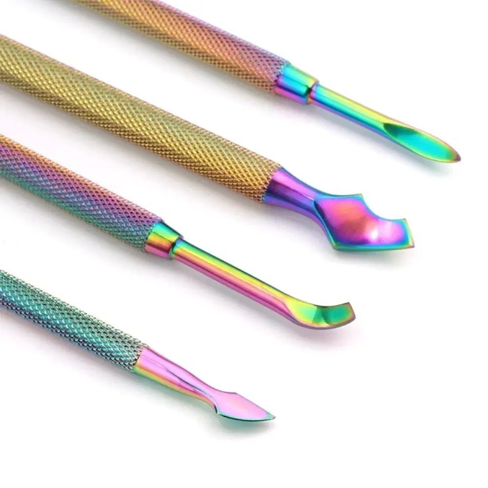 Nagelhautschieber aus Edelstahl, doppelseitig, abgeschrägter Gel-Nagellackentferner aus Stahl, doppelseitiges mehrfarbiges Pediküre-Werkzeug für Pediküre