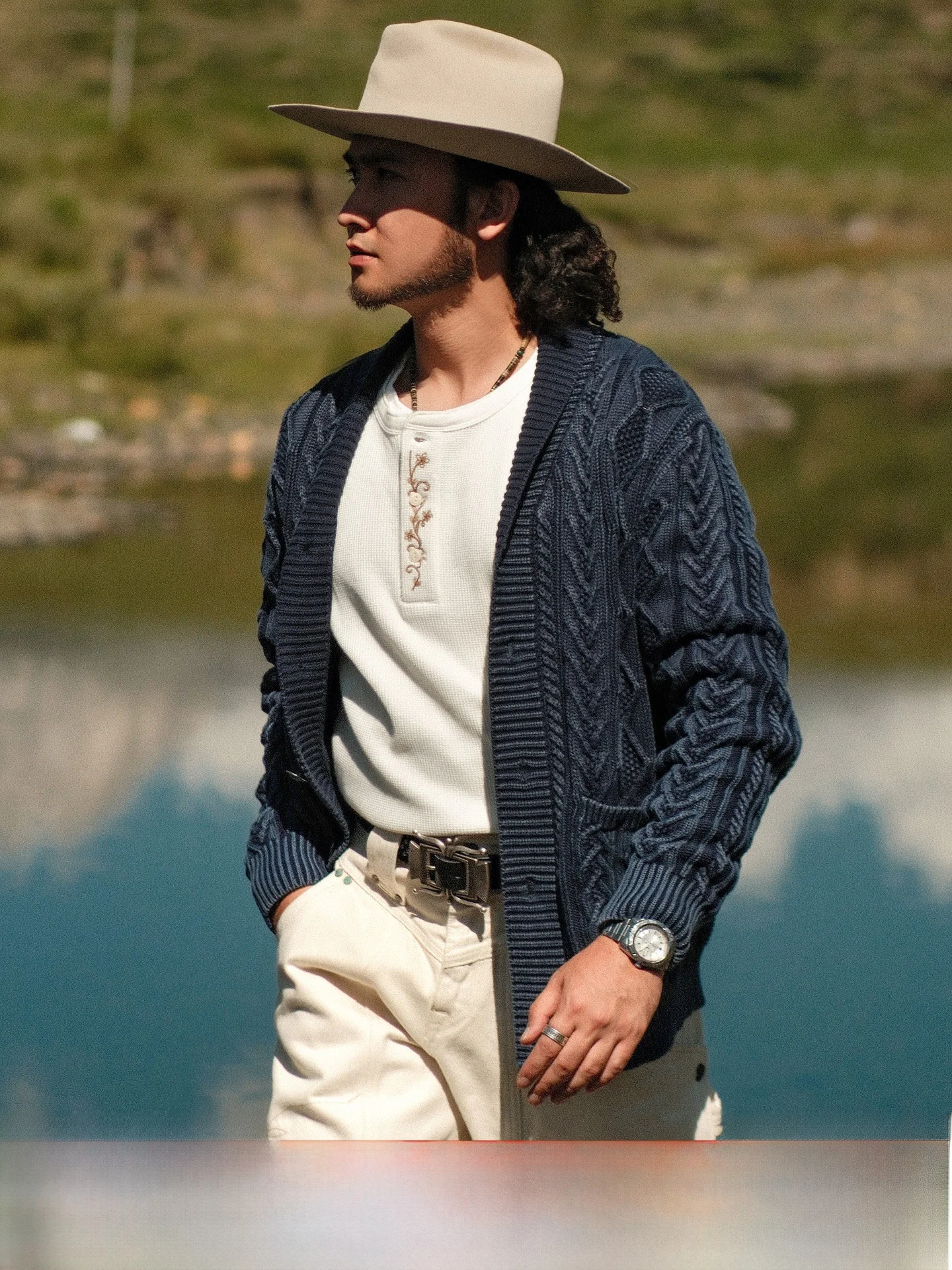 

Мужской синий хлопковый свитер-кардиган Waed из серии Western, узкий, с открытым передом, повседневный, вязаный, в стиле ретро, с длинными рукавами