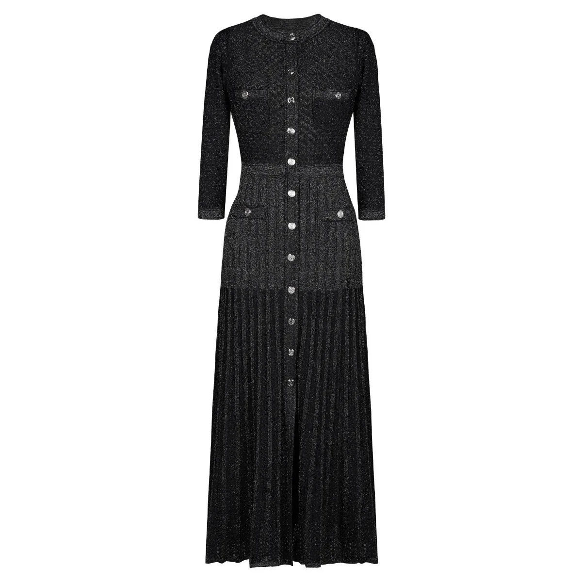 2026 Fashionable Lapel Knitted Long Dress Round Neck Slimming Gown Long Sleeve Matching Jacket Midlength Skirt Womens view 2