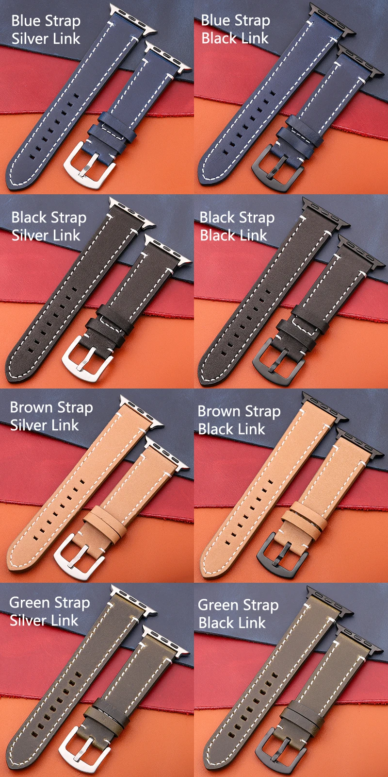Echtes Lederarmband für Apple Watch Band Serie 7 6 5 4 Se Armband 44 mm 45 mm 40 mm 41 mm 42 mm 49 mm Damen Herren Iwatch Armband – Detail 5