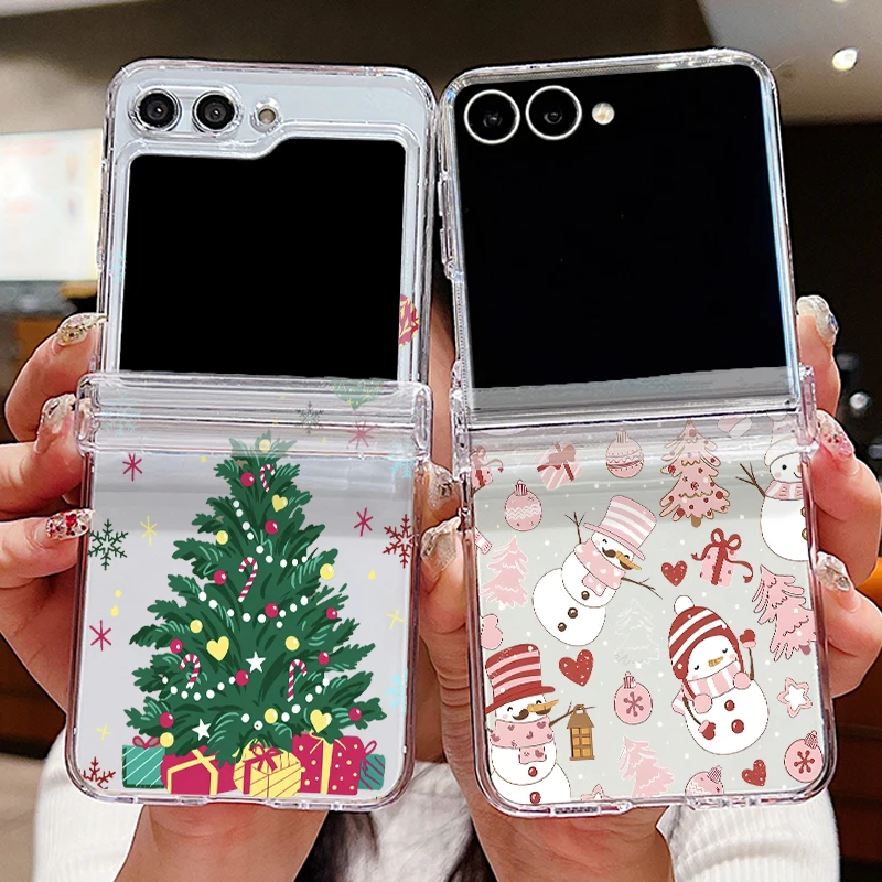 Christmas Tree Pattern Phone Case For Samsung Galaxy Z Flip8 Flip7 FE Flip 8 7 6 5 4 3 5G Shockproof Folding Clear Hard PC Cover