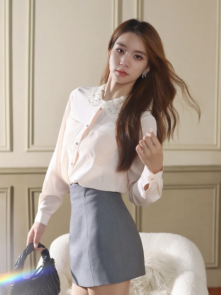 

Женская модная весенняя новинка: длинный свободный топ с воротником-стойкой, высококачественный, для повседневной носки, винтажный стиль