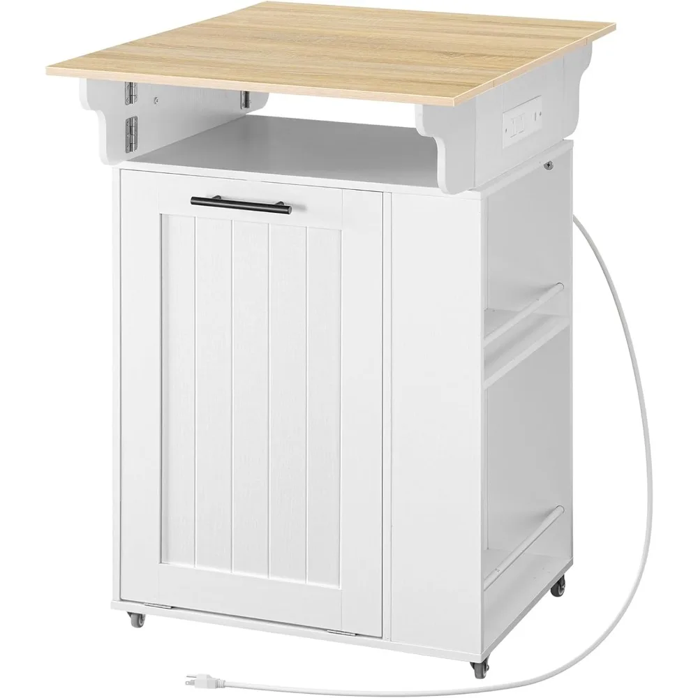 

Kitchen Island with Trash Can Storage, Island Table with Drop Leaf Countertop, Rolling Kitchen Cart on Wheels, Storage Is
