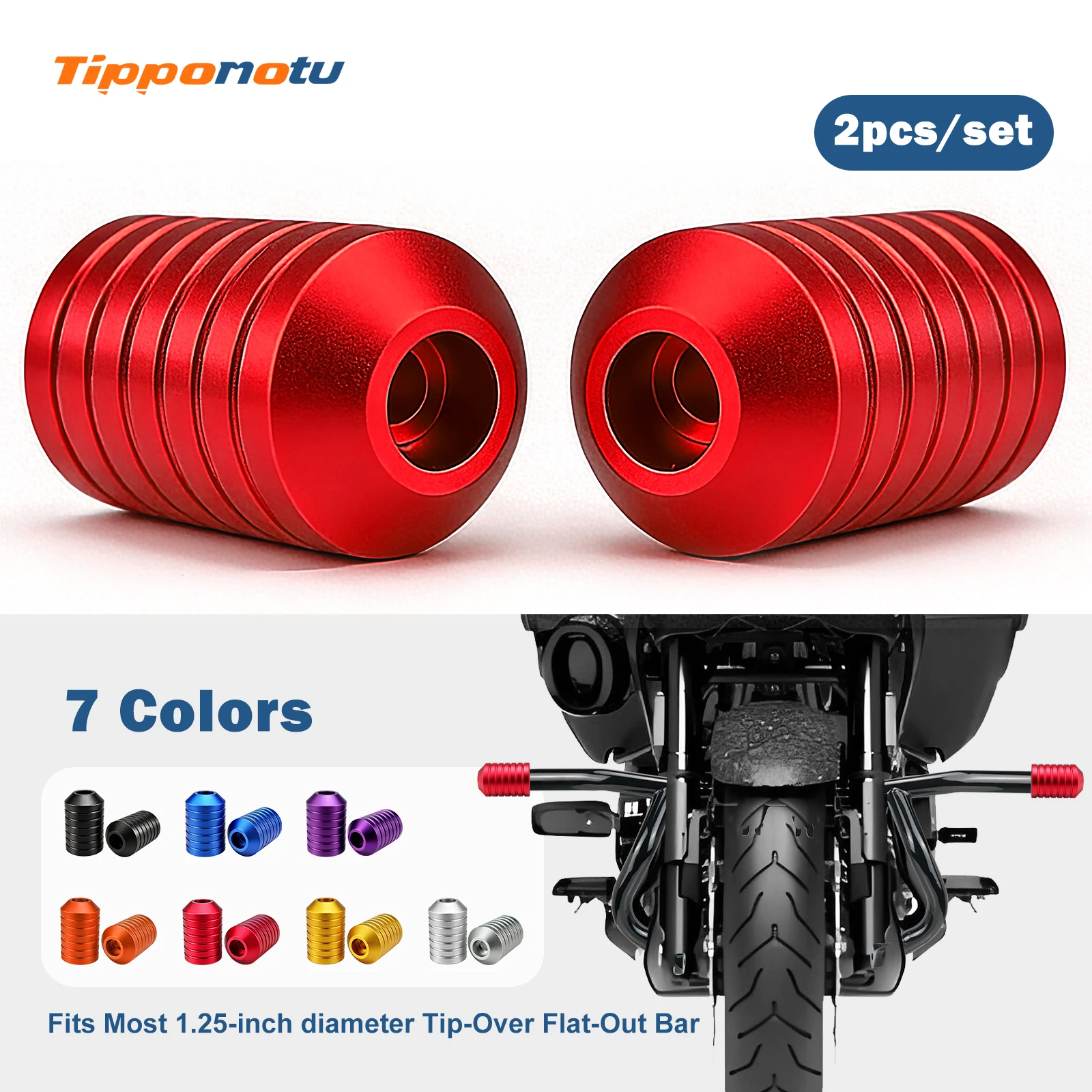 TippoMotu Crash Bar Sliders CNC Decorative End Caps for Harley Touring Softail, Fit All 1.25' Flat Out Crash Bar Saddlebag Guard