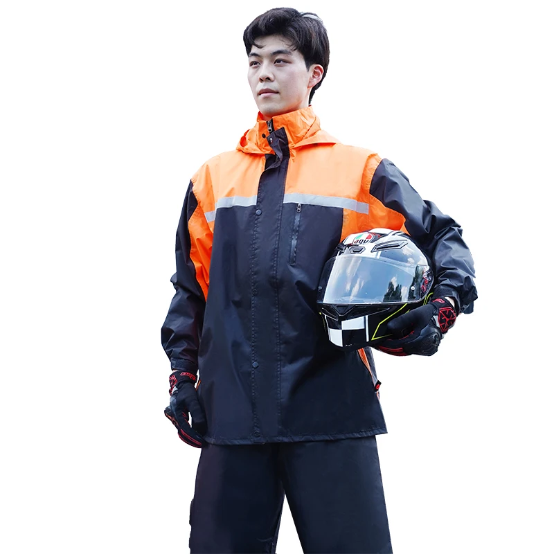 Motorcycle Rain Suit Waterproof 2 Piece Two Tone Jacket and Pants Orange Lime Green Reflective Riding Gear Men