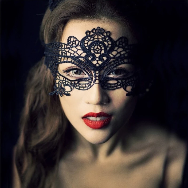 

Women Mask Sexy Black White Lace Hollow Mask Goggles Nightclub Queen Female Sex Eye Masks for Masquerade Cosplay Halloween