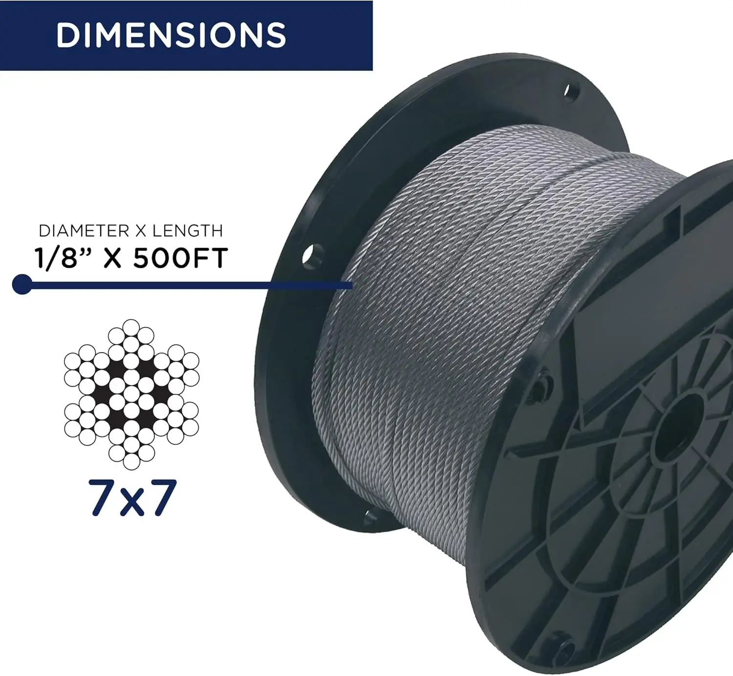 Стальной кабель-1/8 дюйма x 500 футов 7X7 Сердечник Гибкий кабель провод для ограждения, бельевой линии, ограждения палубы, шкива, лебедки