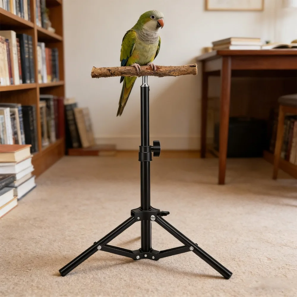 Vogeltrainingsständer aus Legierung, höhenverstellbar, faltbar zur Aufbewahrung, stabiler Vogelspielständer in Schwarz – Detail 9