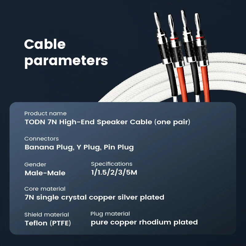 TODN 하이파이 실버 도금 스피커 케이블, 하이파이 시스템 Y 플러그 바나나 플러그 스피커 케이블, 하이엔드 7N OCC 스피커 와이어, 한 쌍