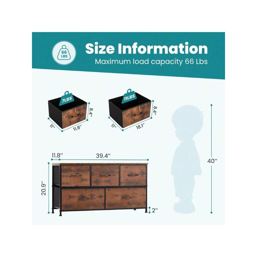 Sweetcrispy 5 Drawers Dresser For Bedroom, Room Furniture, Small Chest Tower, Storage Organizer Units For Clothing, Closet, Fab view 5