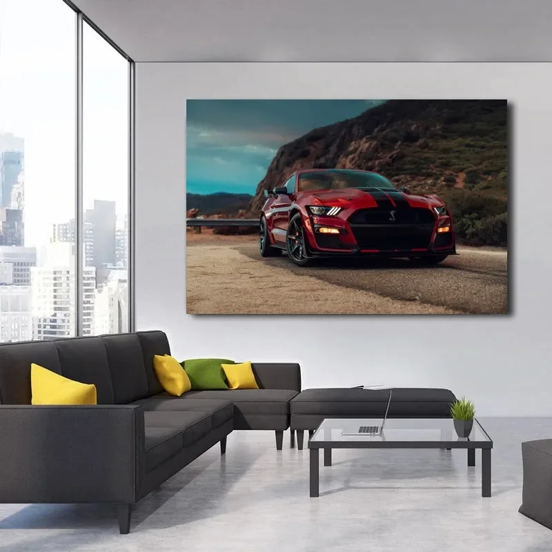 Supercar Ford Mustang Shelby GT500 Red Car Poster Artwork Wall Art Picture Print Canvas Painting For Home Living Room Decor