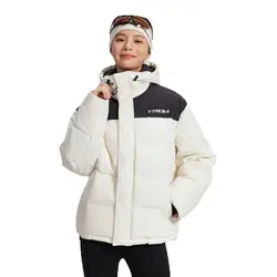 Metersbonwe Men Women's Color Clash Loose Down Jacket High Collar Hooded And Adjustable Drawstring Windproof Couple Warm Wear