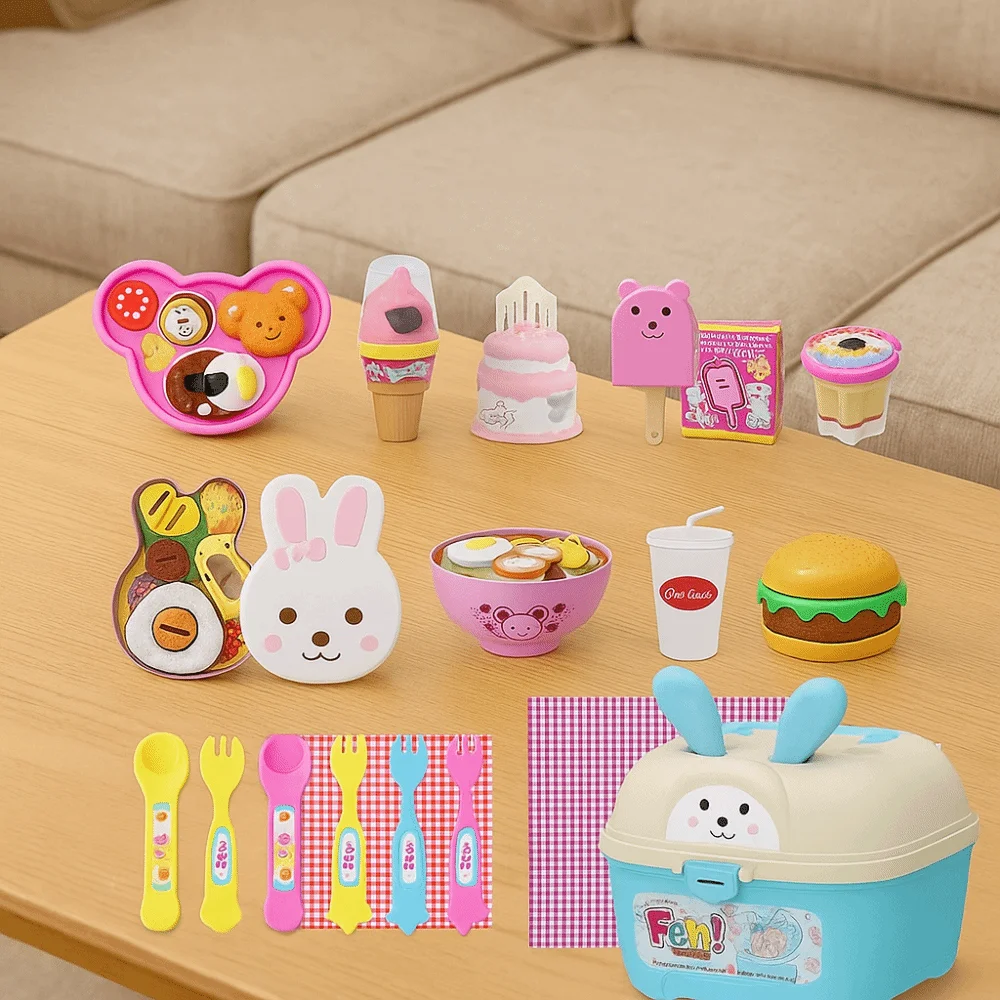 Little BearShape Pudding Feeding Set Simulation Model Early Education Lunch Box Pudding Role Play Kawaii Play House Toys