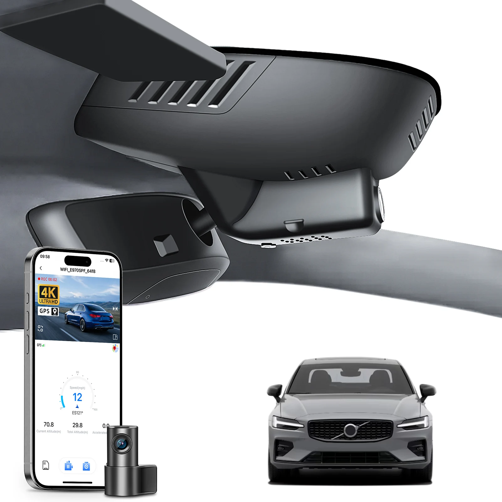 Cámara para Auto Mangoal 4K para Volvo S60 V60 Cross Country T5 T6 B5 B6, 2019-2026, WiFi, APP, GPS, Plug and Play