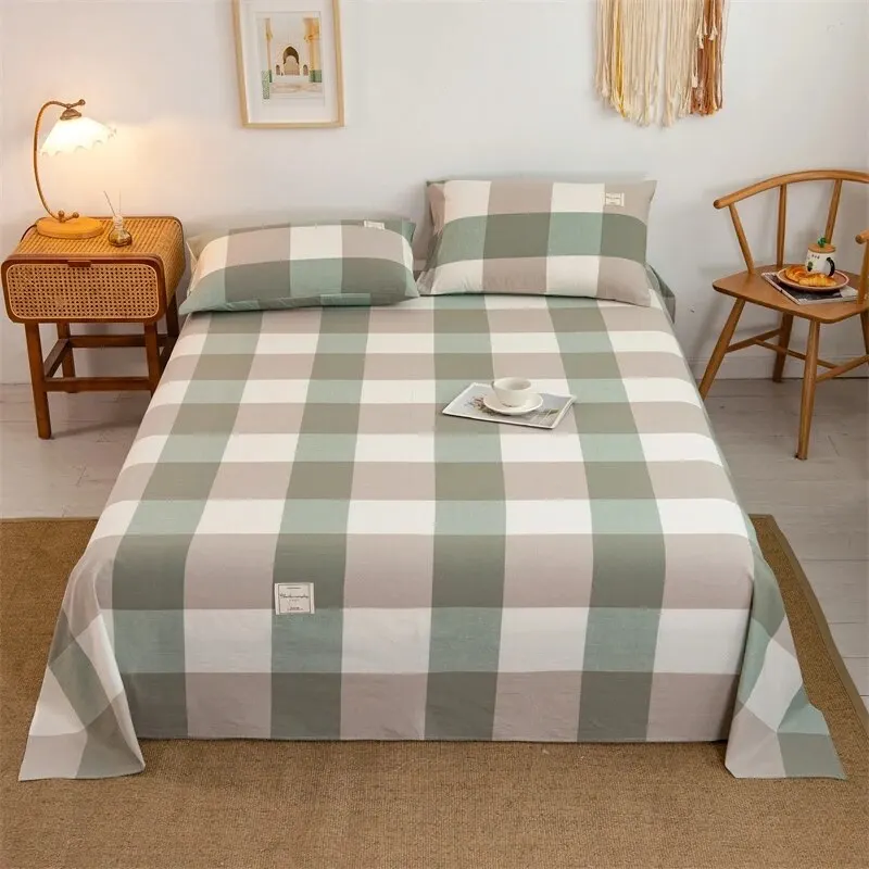 210x230cm Polyester Cotton Bed Sheet Skin-friendly Soft Jacquard Washed Cotton Coarse Cloth Bed Sheet