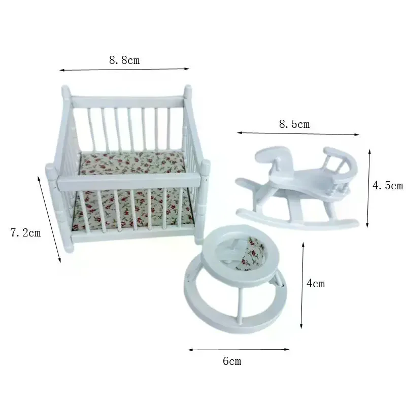 ชุดของเล่นจำลองบ้านตุ๊กตา 1:12 ประกอบด้วย คอกกั้นเด็ก เตียงเด็ก ม้าโทรจัน รถหัดเดินเด็ก 3 ชิ้น สำหรับตกแต่งบ้านตุ๊กตา ของเล่นเสริมสร้างจินตนาการ DIY