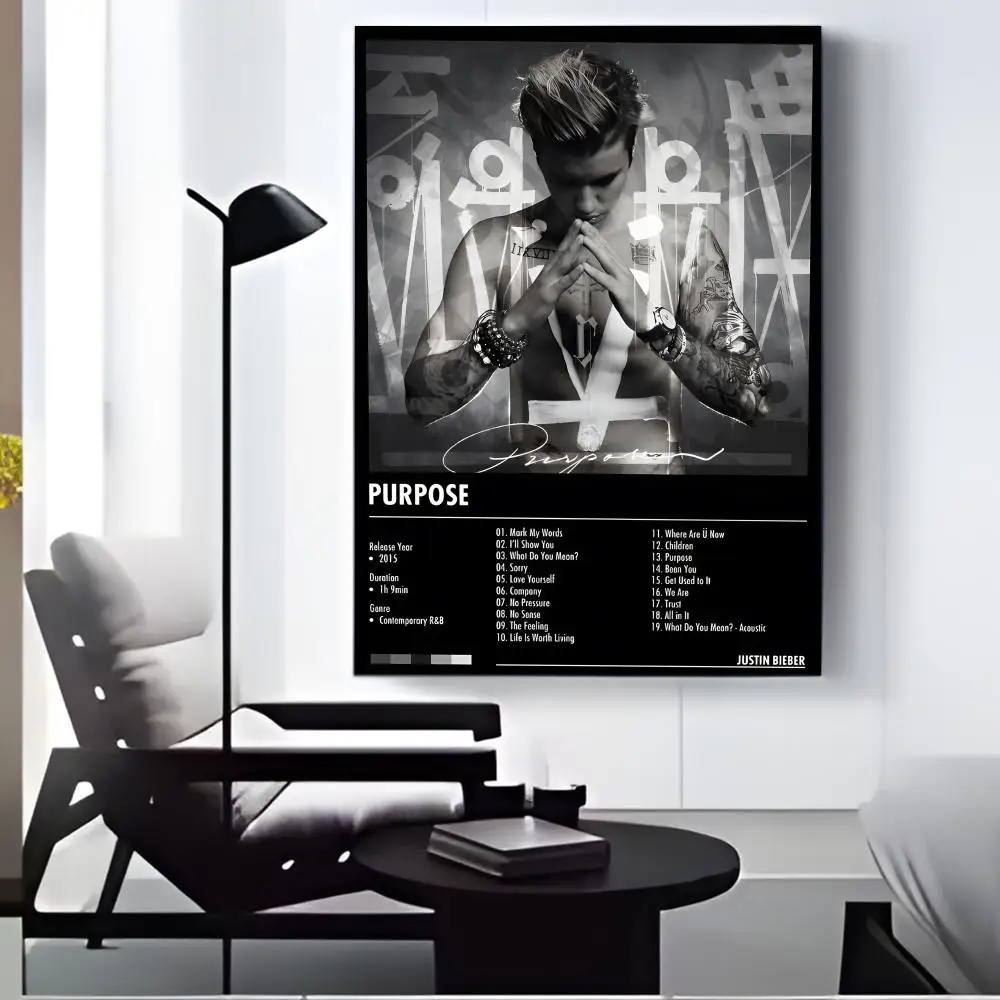 المغني جاستن بيبر اللوحة الخط قماش HD ملصق جدار الفن الداخلي المدخل ديكور المنزل هدايا العيد #4