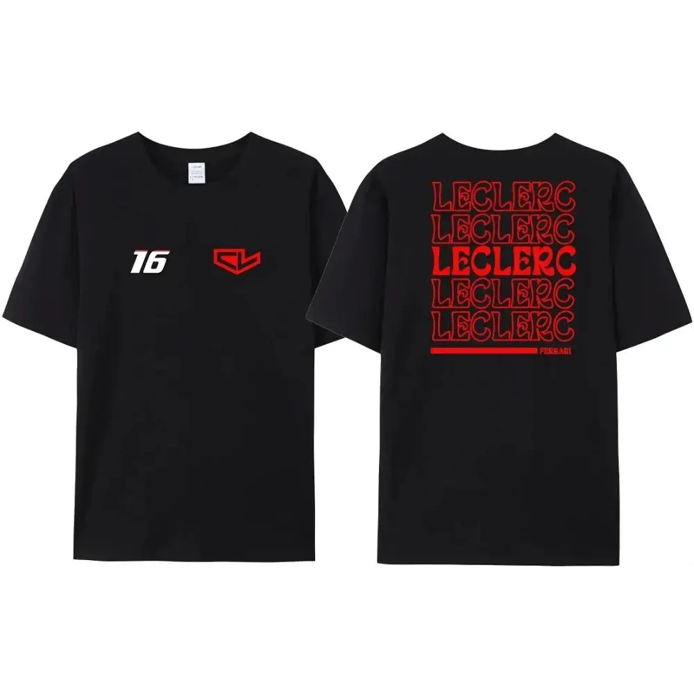 New Men's Racing 16 Letters T-Shirt F-1 Charles Leclerc 16 Letters Printed F Racing 1 Fan Women's Harajuku Casual Cotton Tee