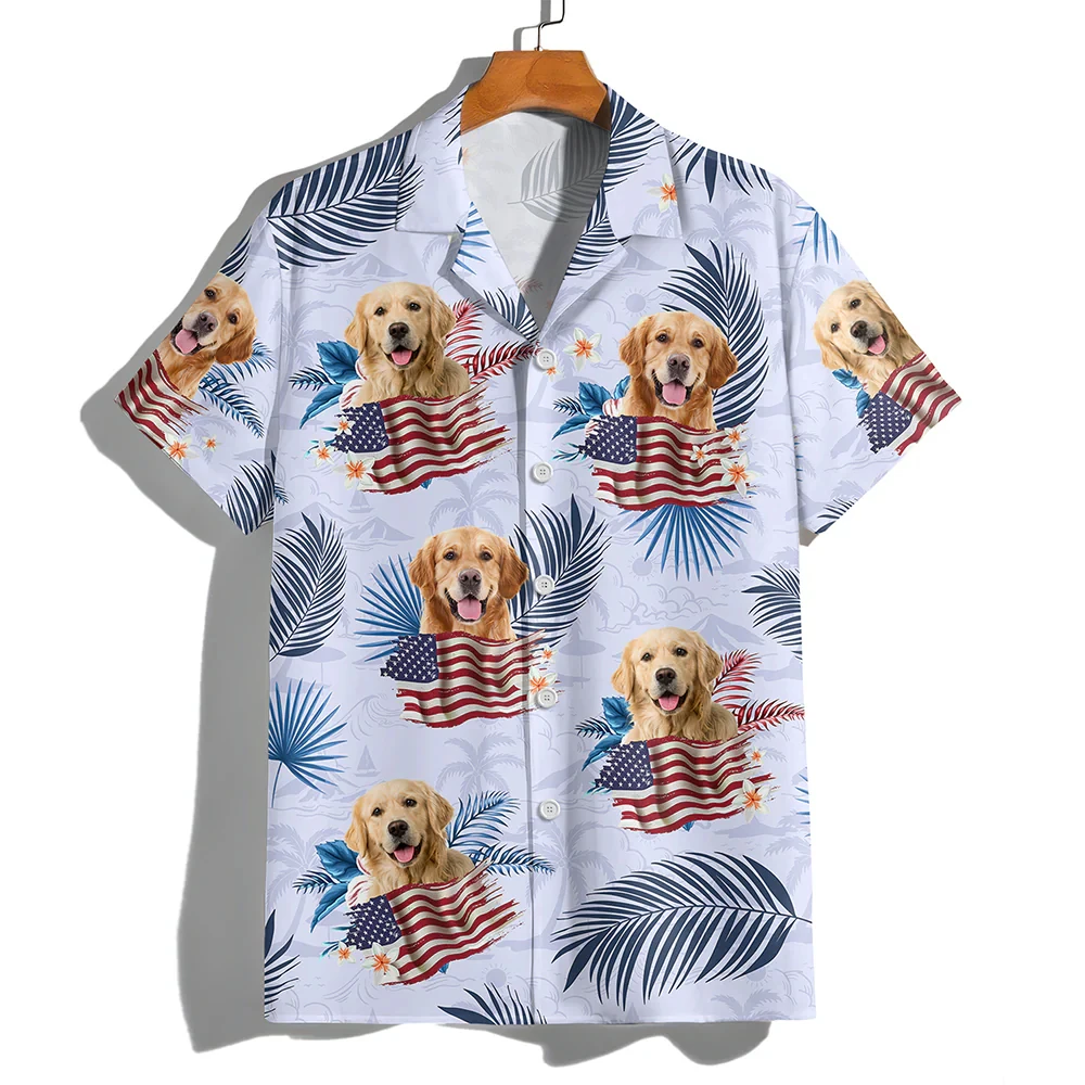 Tropical Palm Custom Funny Pet Dog Photo Hawaiian Shirt Personalized Dog Face Shirt Casual Beach For Vacation Pool Party Blouses