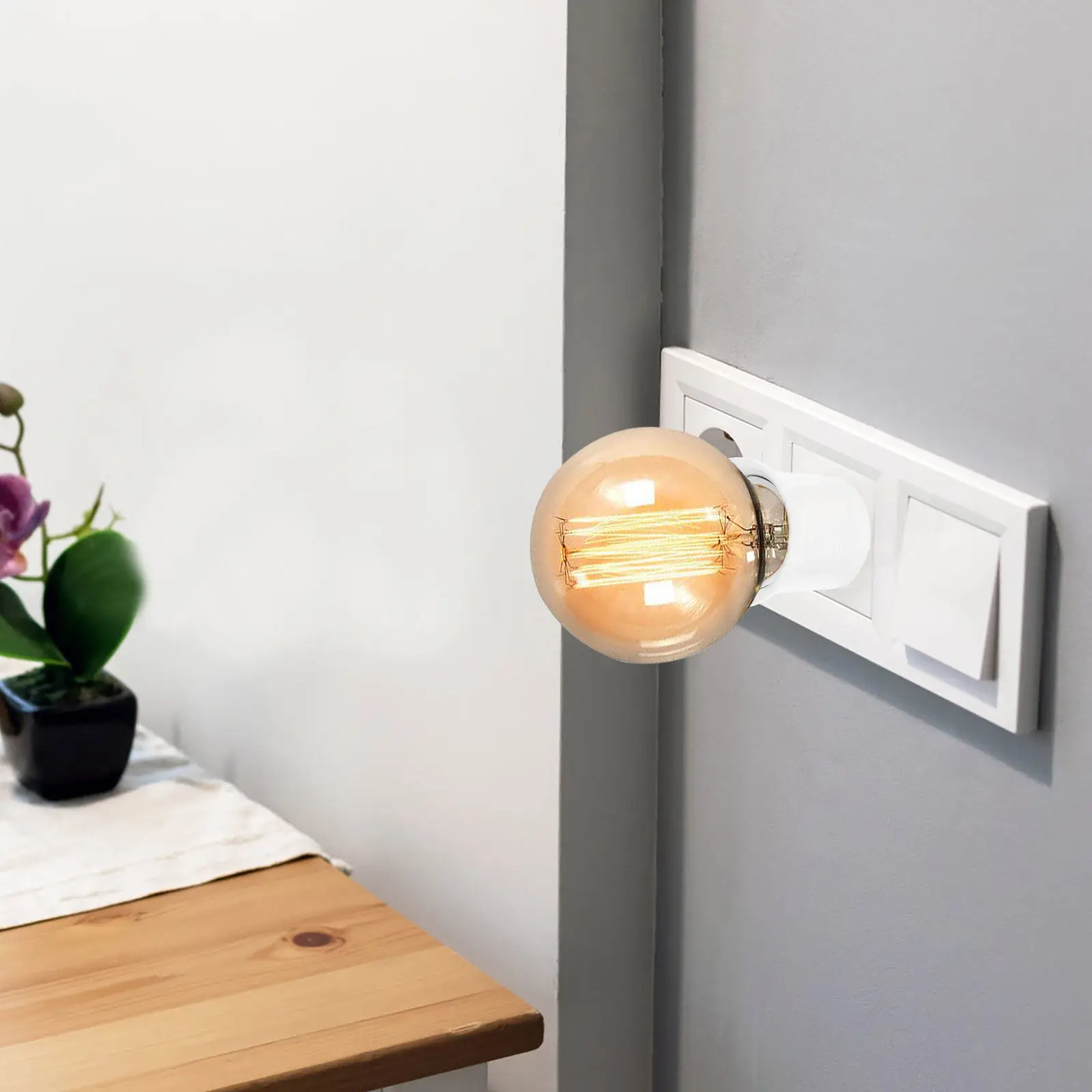 3Pcs Light Socket Adapter Lamp Holder Converter E26 E27 ABS Shell Copper Contact Easy Installation Wall Pathway Night Light Use