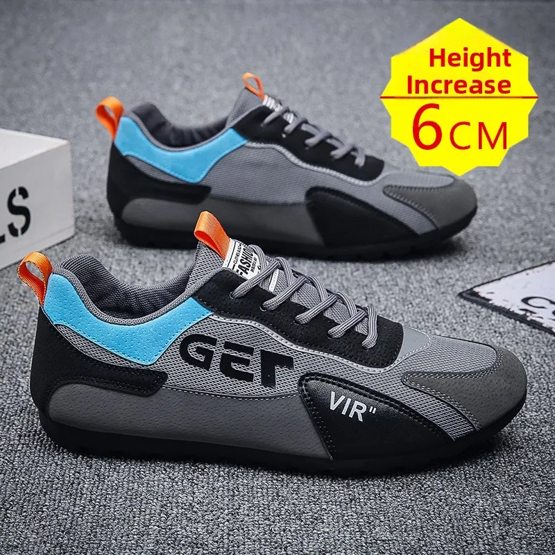 

Men's Invisible Heightening 6cm Sports Shoes White Fashionable Casual Sneakers Comfortable Breathable Leather Upper