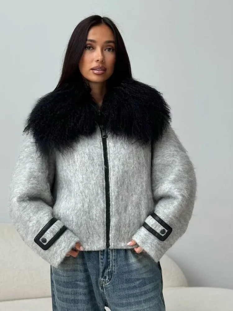 

2025 New Women's Faionable Loose Wool Collar White Goose down Jaet Tagkita Brand Korean Sle Straight Cut Warm Coat