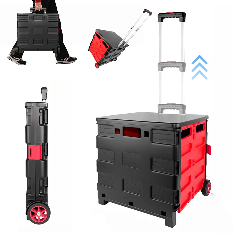 Carro Plegable Utilitario 35L 35kg - Carro de Carga Plegable con 2 Ruedas y Mango Telescópico para Compras, Camping, Lavandería