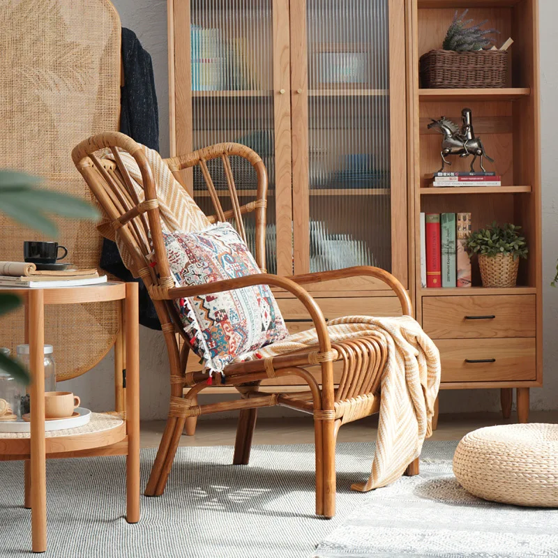 인스 라탄 싱글 소파 B&B 실내 천연 라탄 의자 리클라이너 심플 일본식 발코니 캐주얼 소파 의자