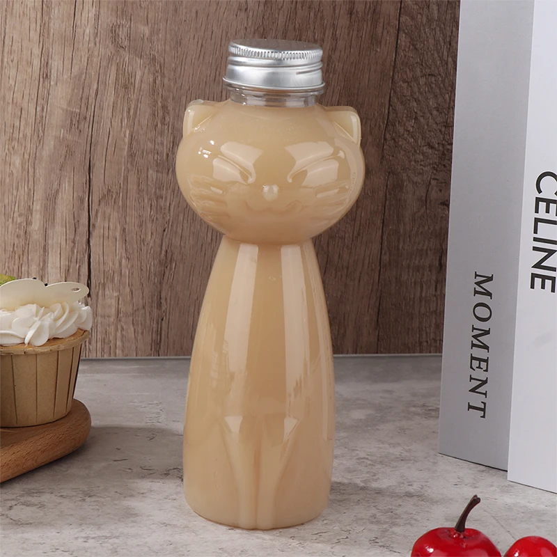 1Pc 350/500ML Homemade Juice Bottles Transparent Pet Juicing Beverage PET Bottle Cold Drink Sealed Cap Cat Bottle