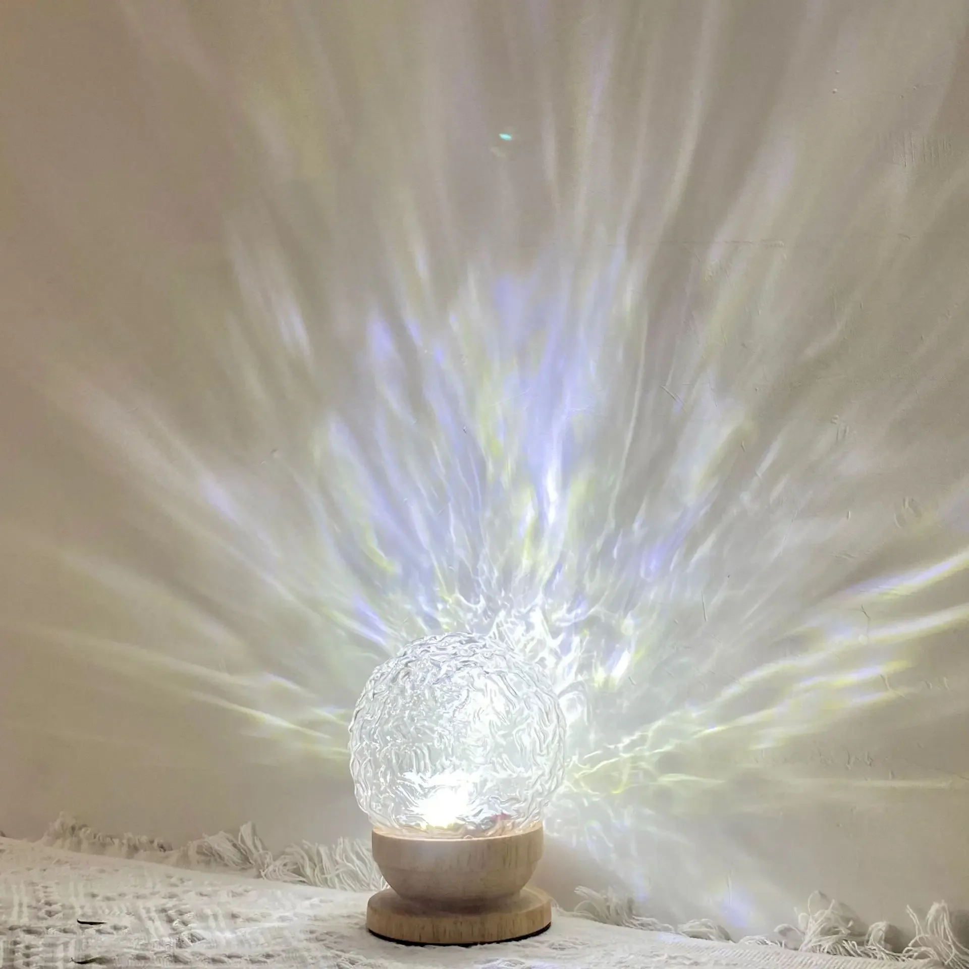 INS Glass Crystal Ball Night Light  Rotating Water Wave Atmosphere Light  Creative Modern Simple and Warm Home Style