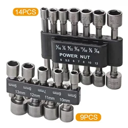 9/14Pcs 5mm-12mm Hex Sockets Sleeve Nozzles Nut Driver Set Screwdriver Kit Steel Screwdriver Nut Socket Bits Set Wrenches