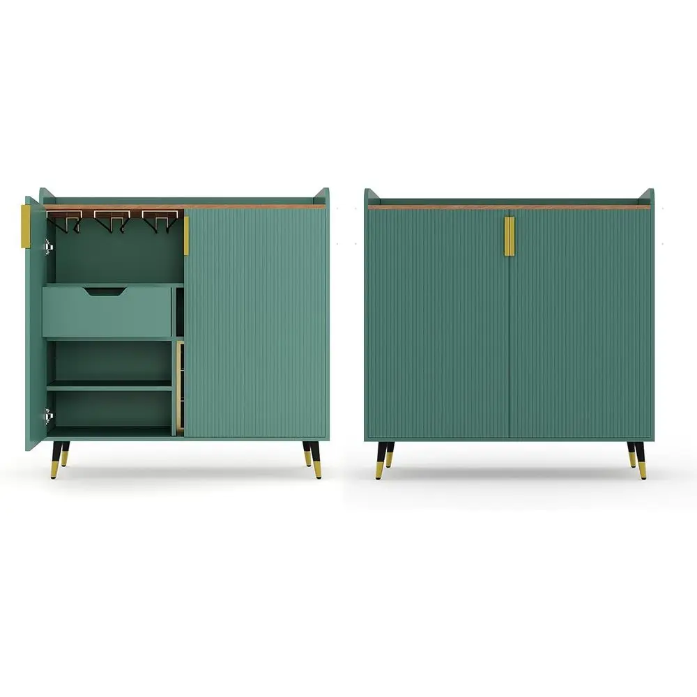 Green Small Sideboard: Wine Rack, Glass Holder, Storage for Dining or Living Room