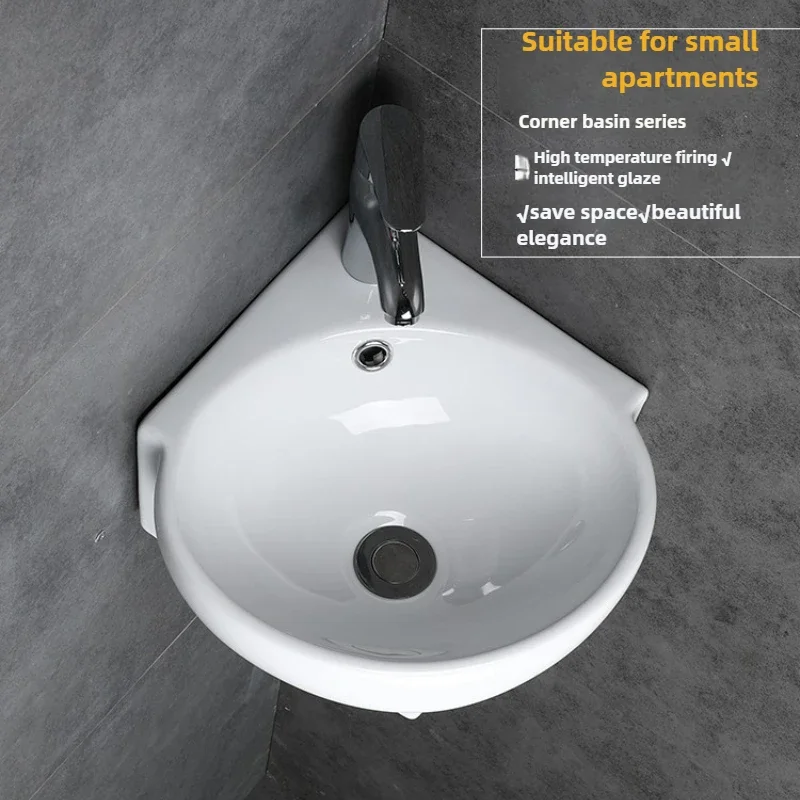 Small Wash Basin, Triangular Washbasin, Corner Micro-toilet Corner Mini Wall-mounted Corner Basin Ceramic Bathroom Fix