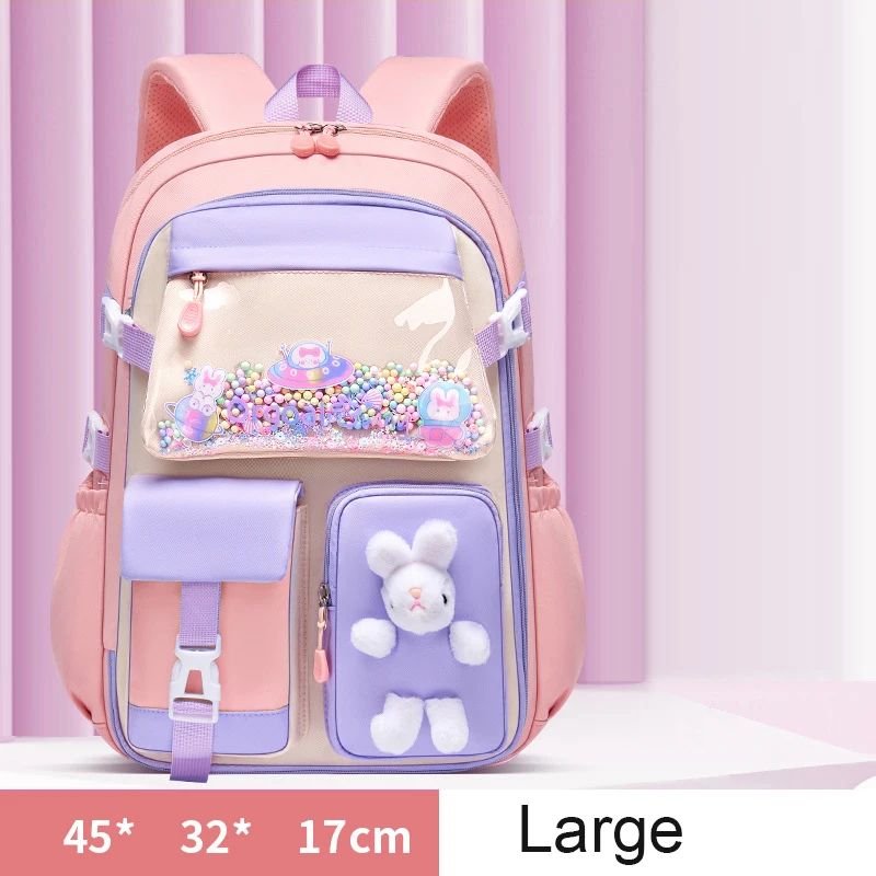 Primary School Backpack 1-5 Grade Cute Colorful School Bag For Girls Waterproof Large Capacity Cartoon rabbit Mochila Escolar