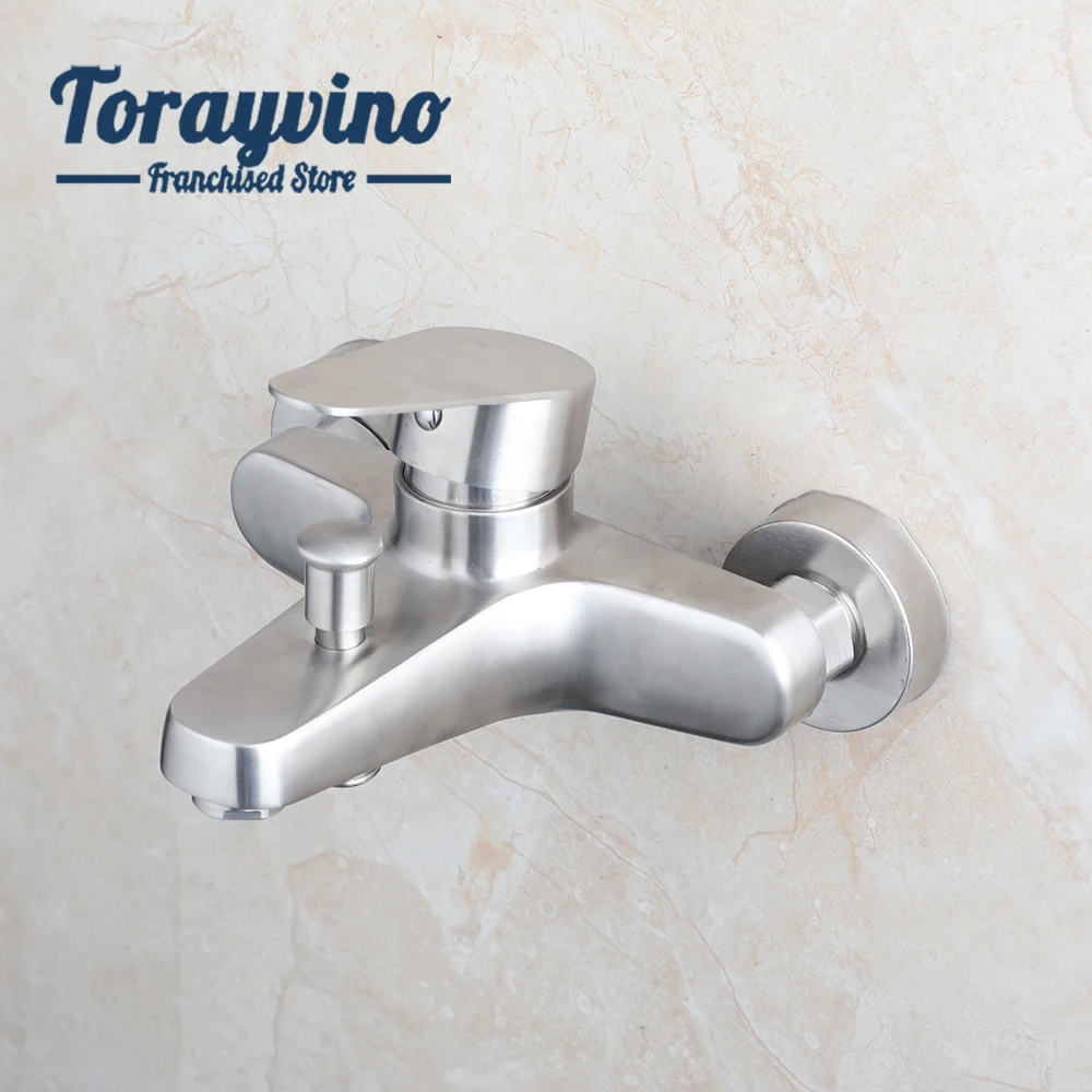 

Torayvino Double Mounting Holes Nickel Brushed Bathroom Bathtub Faucet Stream Water Outlet Wall Mounted Single Handle Mixer Taps