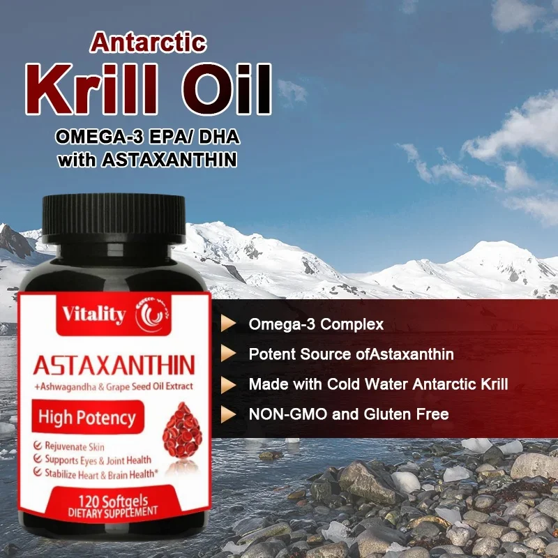 Vitality Krill Oil Phospholipid Omega-3 EPA & DHA Phospholipids and Astaxanthin for Joint Brain, Immune and Cardiac Support Diet