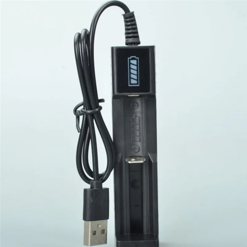 Pengisi daya baterai USB 1 Slot Universal, pengisi daya baterai Lithium isi ulang cepat untuk 18650 26650 14500 16340