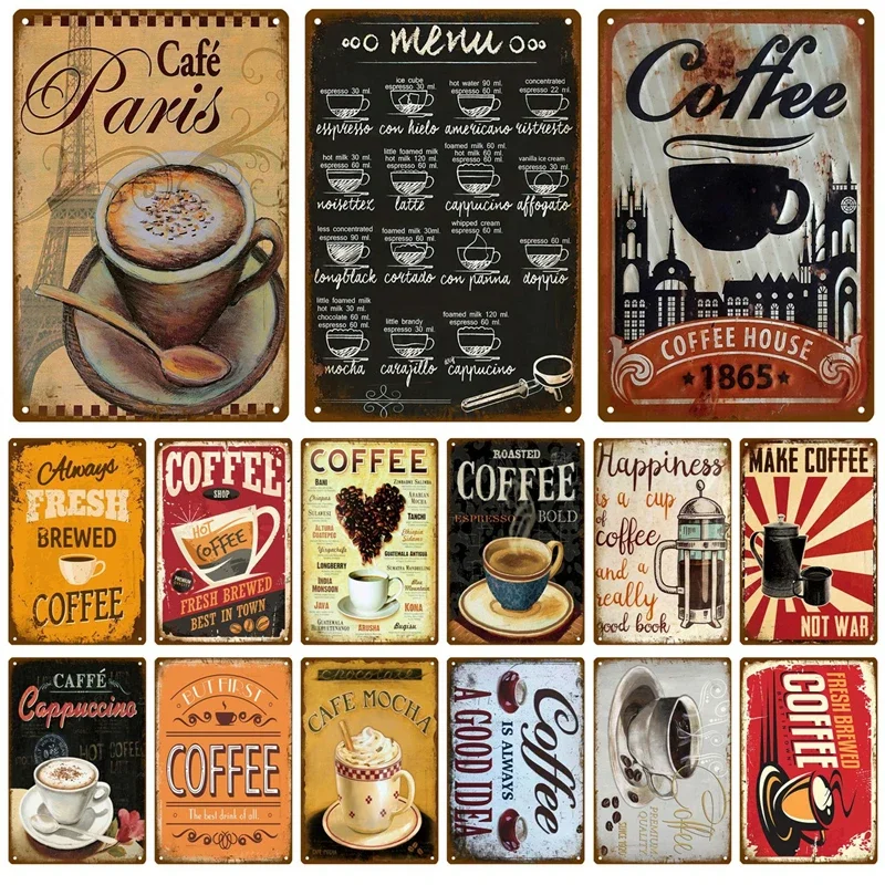Metal Sign Decor Coffee Tin Sign Vintage Plaque Metal Plate Retro Wall Art Posters For Kitchen Bar Pub Iron Painting Decoration