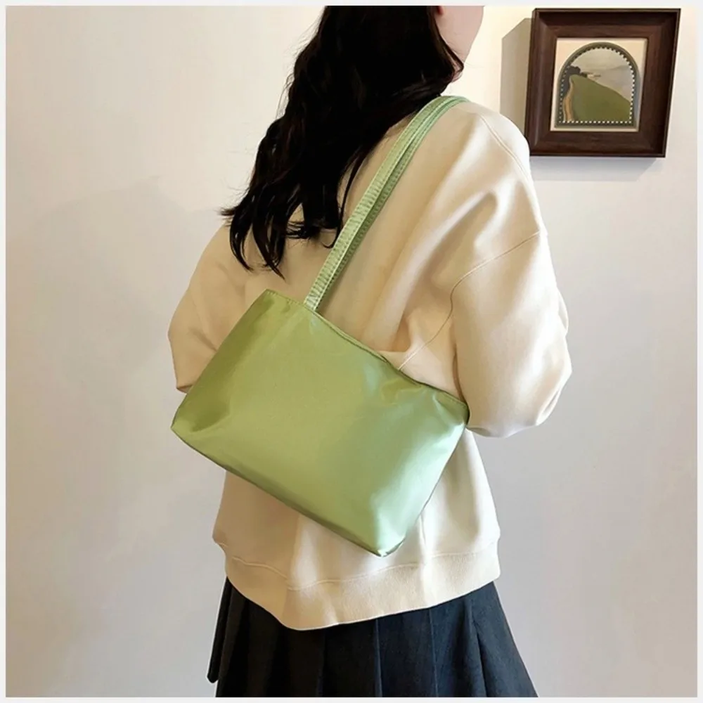 Chic Nylon Silk-like Shoulder Bag Square Shape Solid Color Underarm Bag Waterproof Macaron Tote Bag Fashion Events