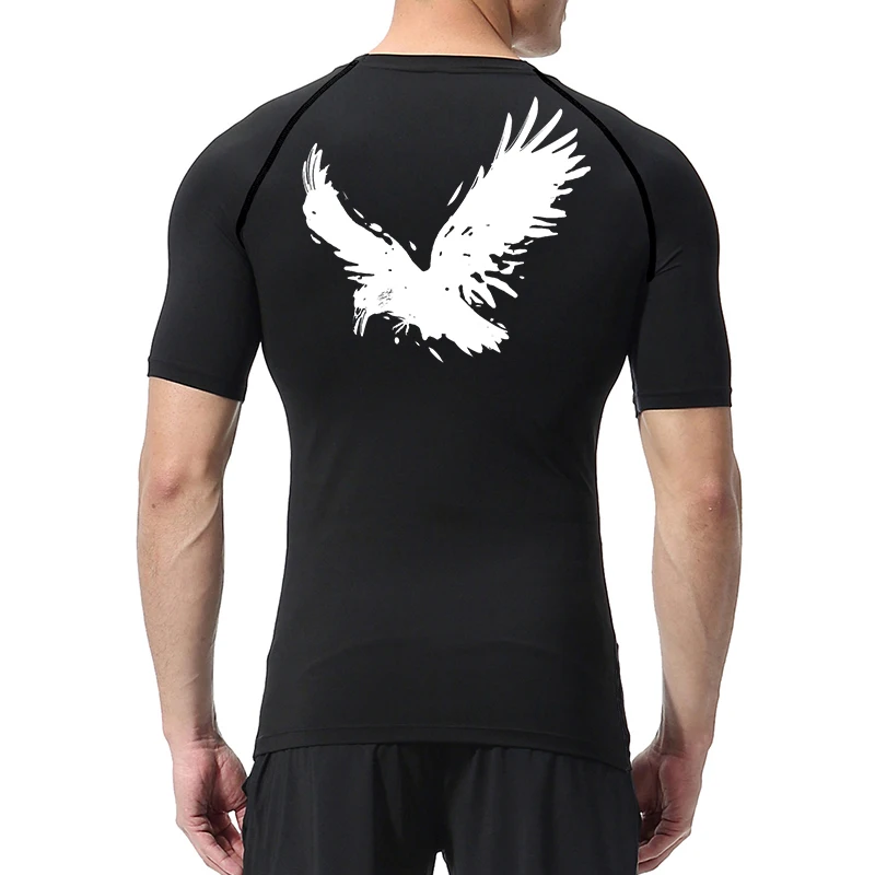 Crow Print Compression Shirt for Men Gym Workout Running T-Shirt Tee Tops Athletic Quick Dry Undershirts Baselayers Activewear