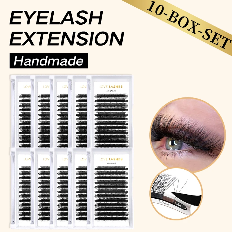 10-box Handmade 3D W Shaped Lash Premade Volume Fans 0.07 C/D Curl Mixed Lengths Faux Mink Lashes Eyelash Extensions