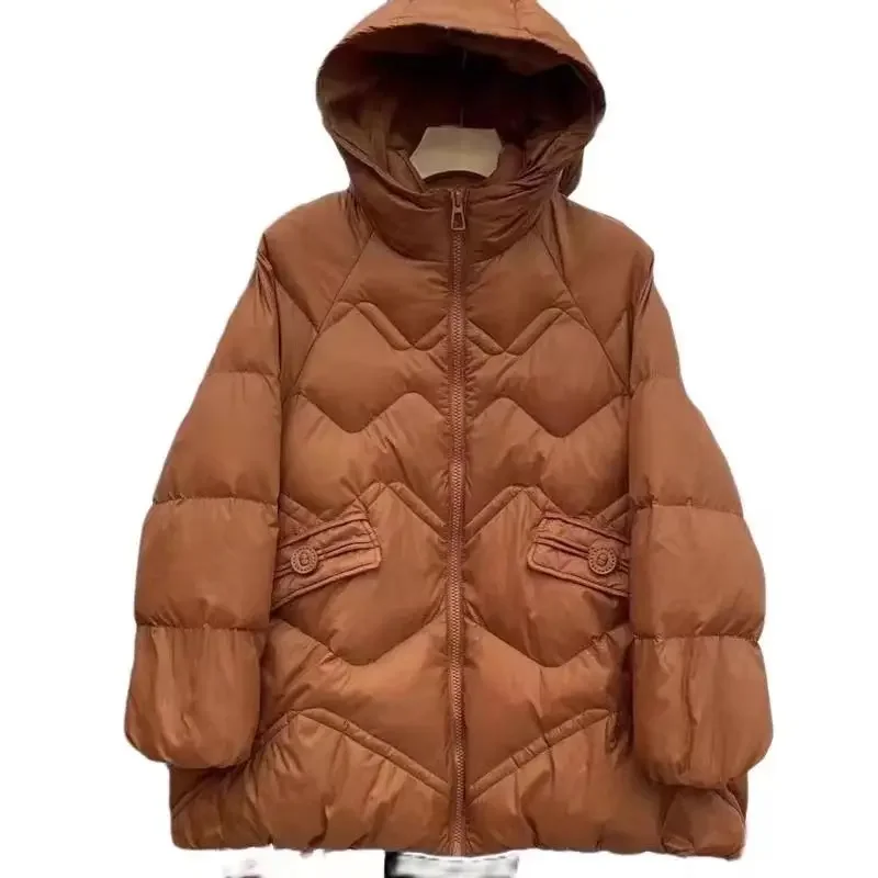 Piumino oversize invernale da donna nuovo piumino d'anatra bianco con cappuccio caldo tinta unita