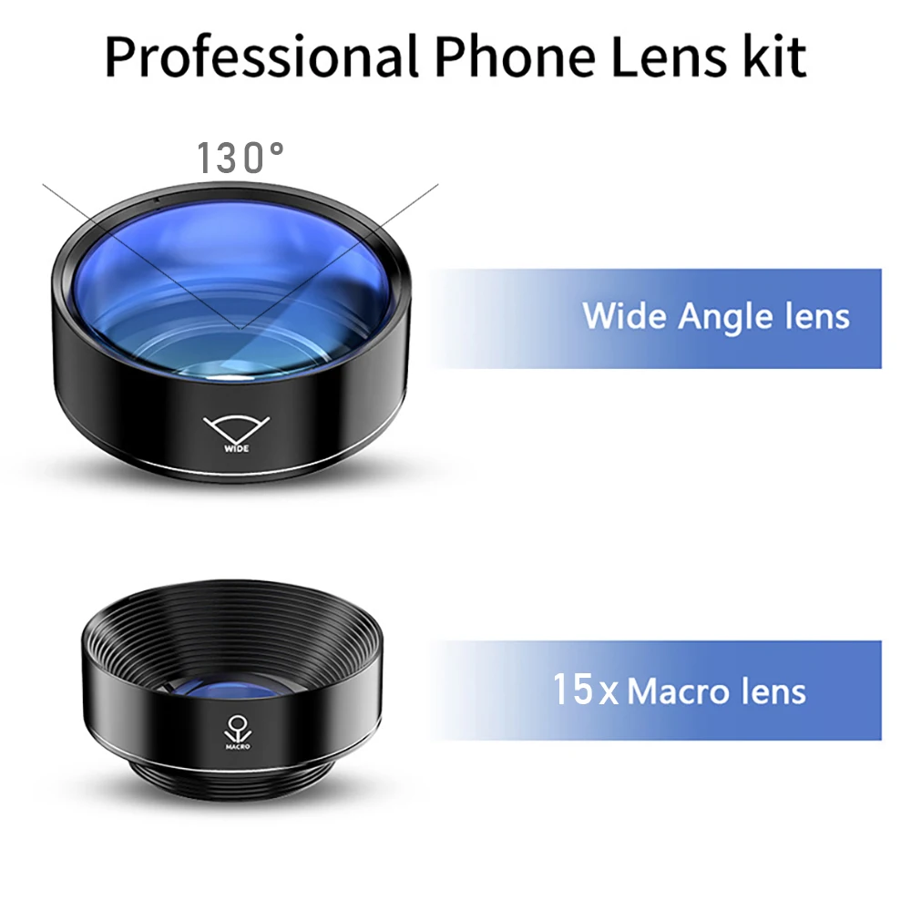 New HD Mobile Images Lens Camera Phone Universal Clip 130° Super Wide-Angle 15x Macro Lens 195° Fisheye Lens Selfie Live Beauty