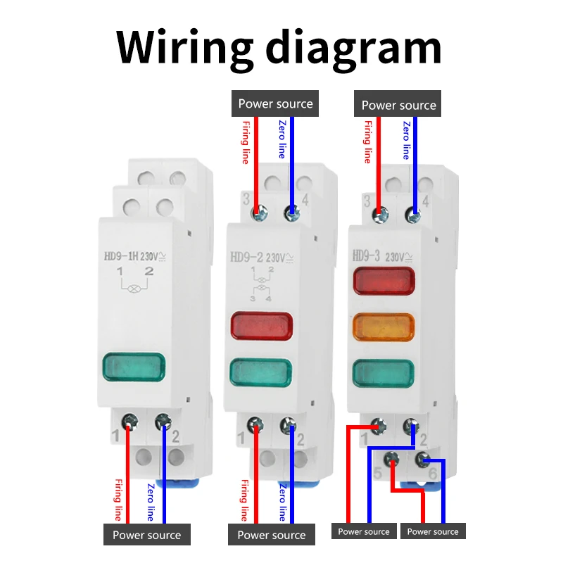 HD9 DIN Rail Mount LED Signal Lamp Series 9mm 18mm 220V Indicating Pilot Lights Red Blue Yellow Green Power Signal Light